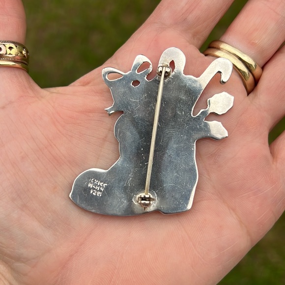 Vintage Sterling Silver Taxco Christmas Stocking or Boot Brooch